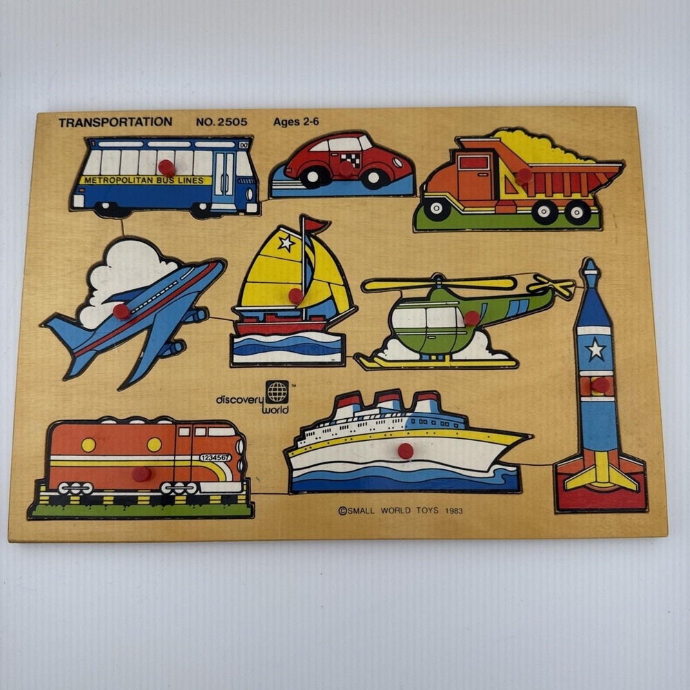 Vintage 1983 Wooden Puzzle‎ 9pc Small World Toys Discovery #2505 Preschool 2+